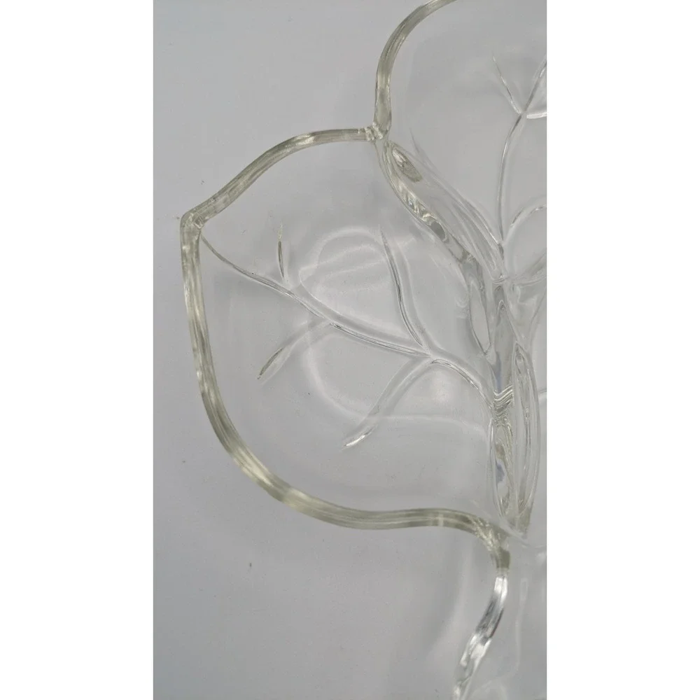 Vintage Hazel Atlas Clear Glass Leaf 3‎ Part Divided Dish 7